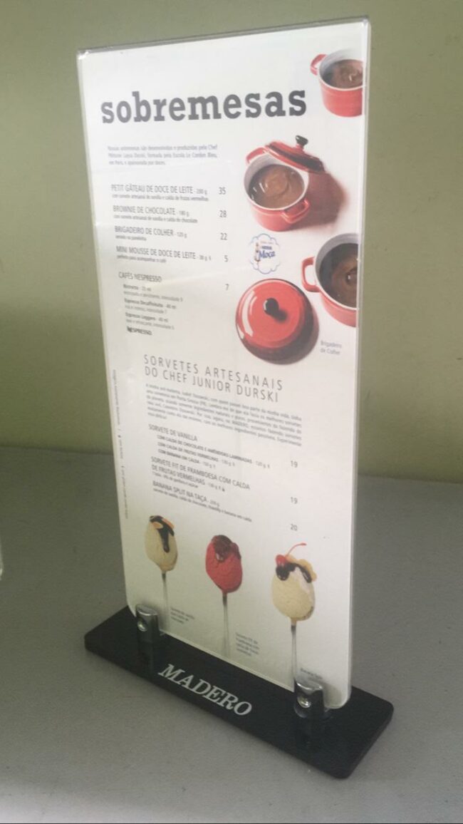 Display de mesa para restaurante