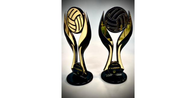 Troféus produzidos em acrílico.
